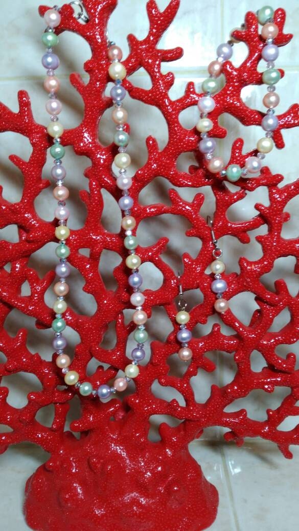 Muticolor freshwater pearl set.  Pink, Pistachio, Peacock and Gold