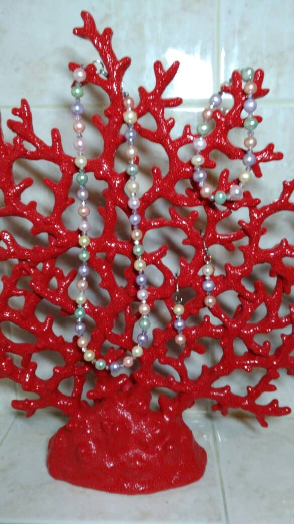 Muticolor freshwater pearl set.  Pink, Pistachio, Peacock and Gold