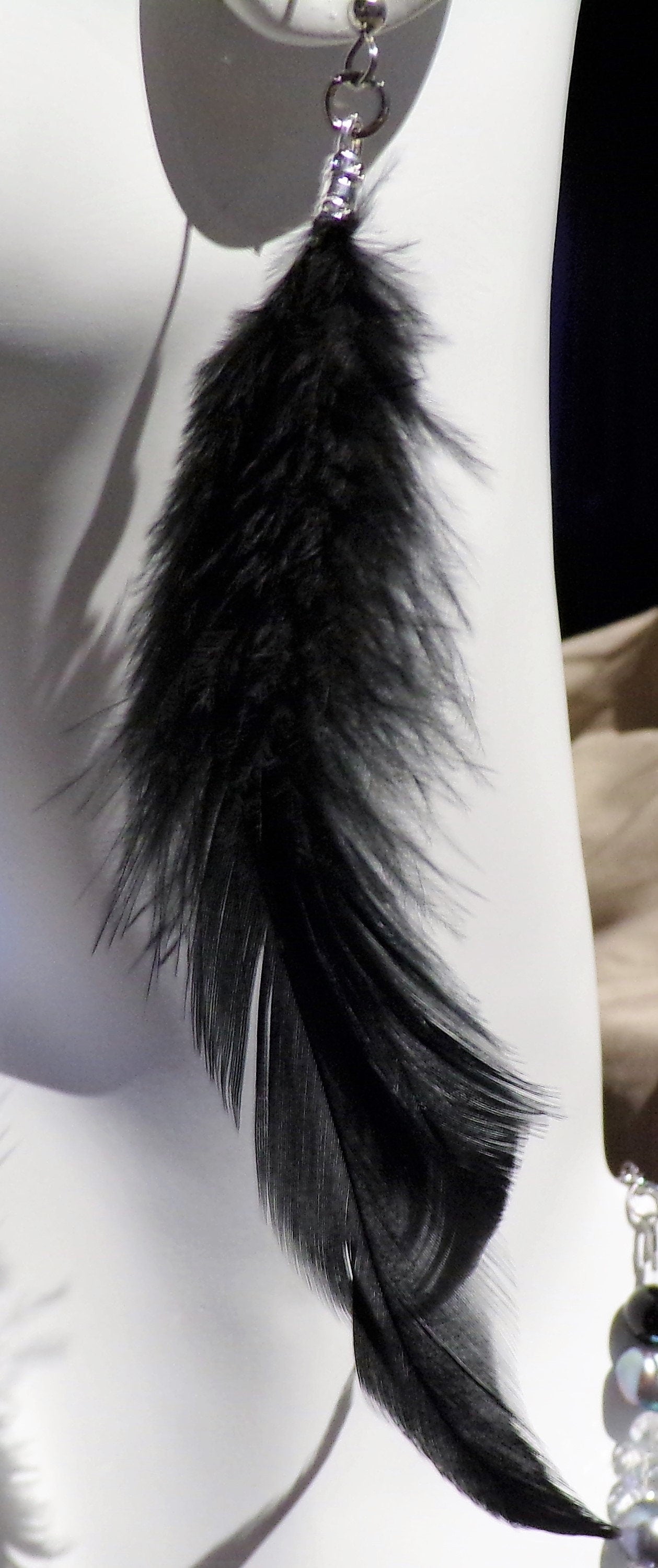 Raven at  night.....Black feathered jewelry suite