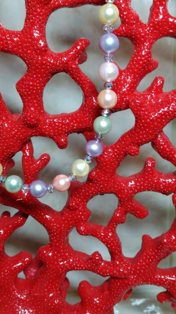 Muticolor freshwater pearl set.  Pink, Pistachio, Peacock and Gold