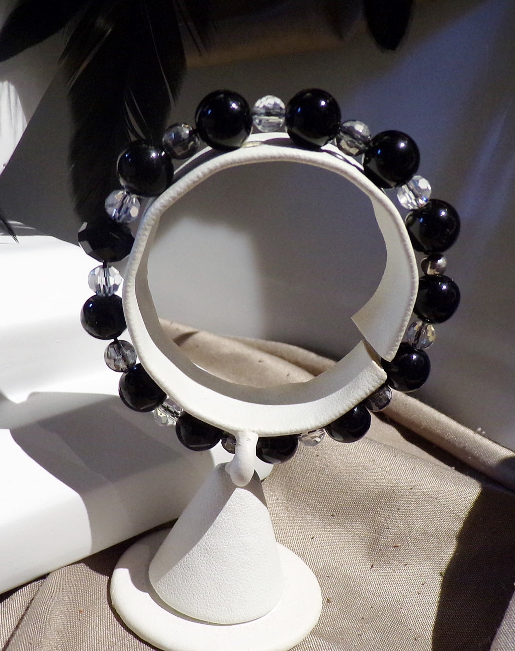 Raven at  night.....Black feathered jewelry suite