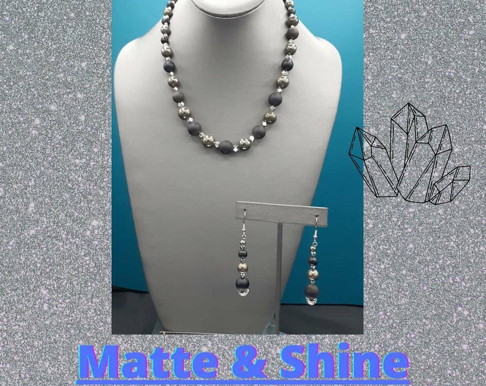 Matte black and Shiny silver Black Onyx and Silvertone beads